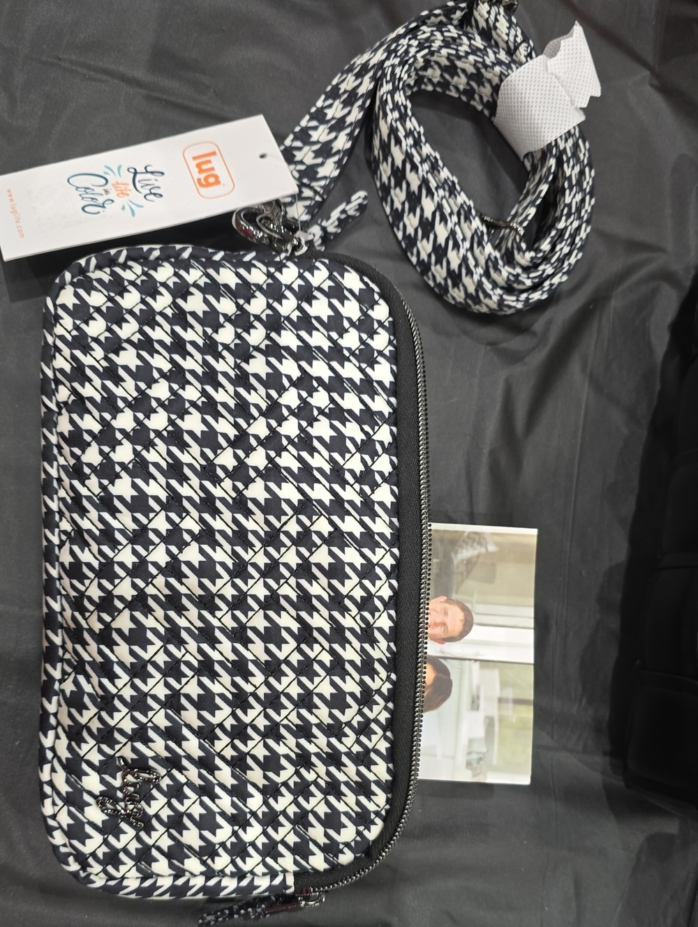 Lug Black & White Houndstooth Quilted Crossbody Belt Bag